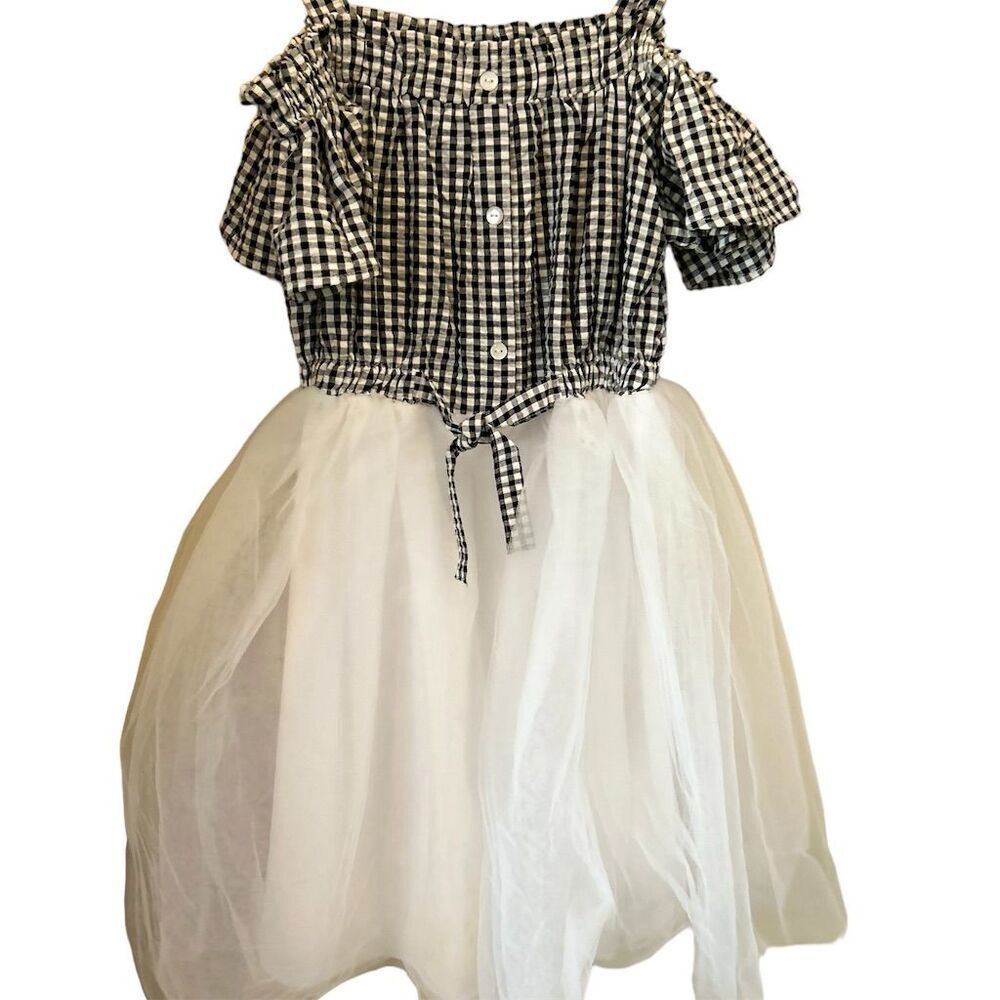 Bonnie Jean Girls Checkered Tulle Skirt Dress Size 16 Off Shoulder Party Dress - Picture 2 of 9